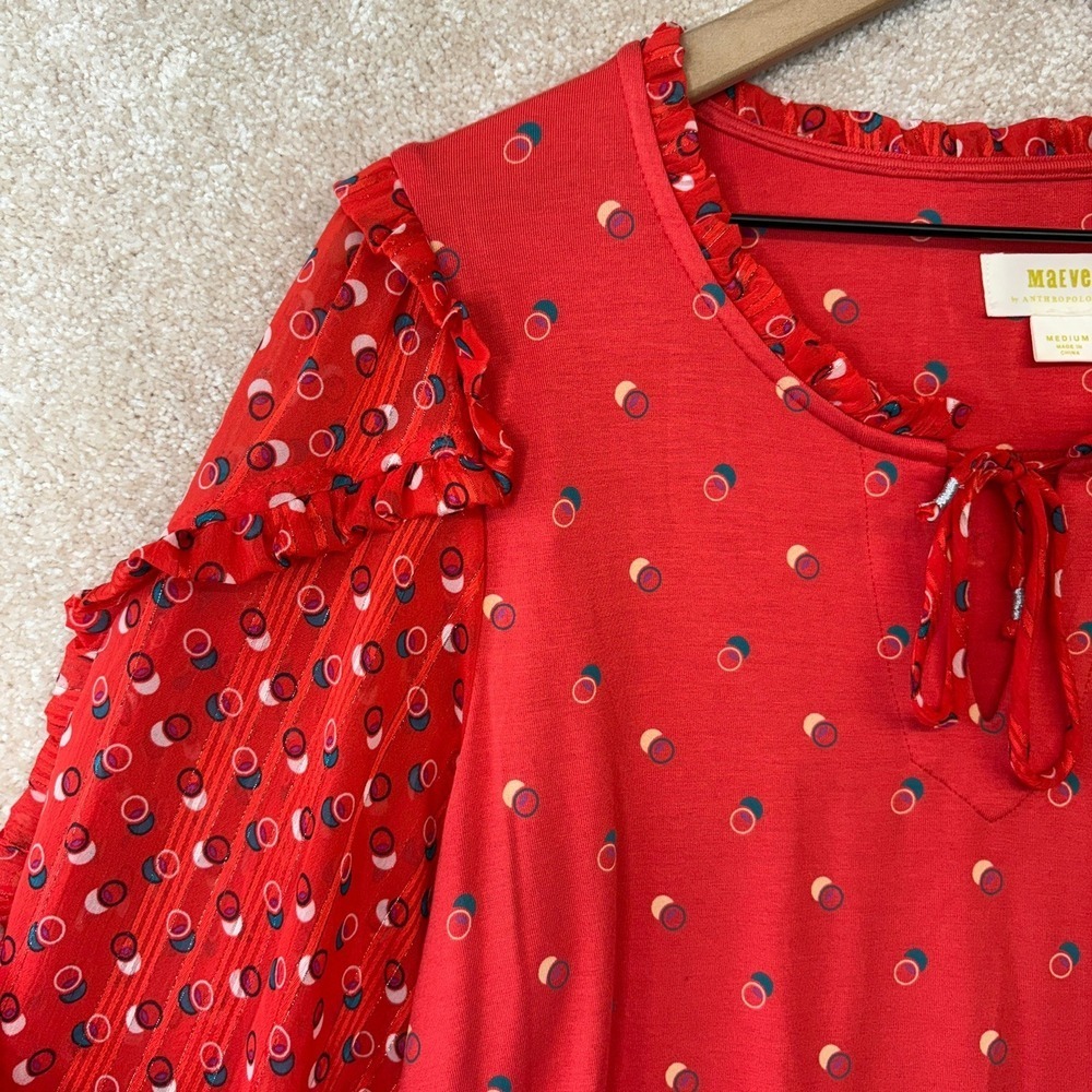Anthropologie Maeve Peasant Blouse Top‎ Size Medium Ruffle Jacquin Anthro - Picture 4 of 10